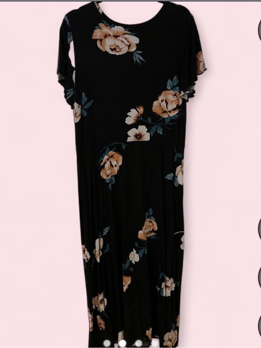 Loveappella Black Maxi Dress with Beige Floral Print - Picture 2 of 4